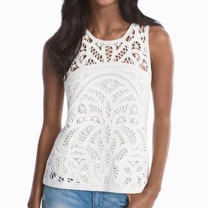 NWT White House Black Market White Sleeveless Crochet Lace Sweater